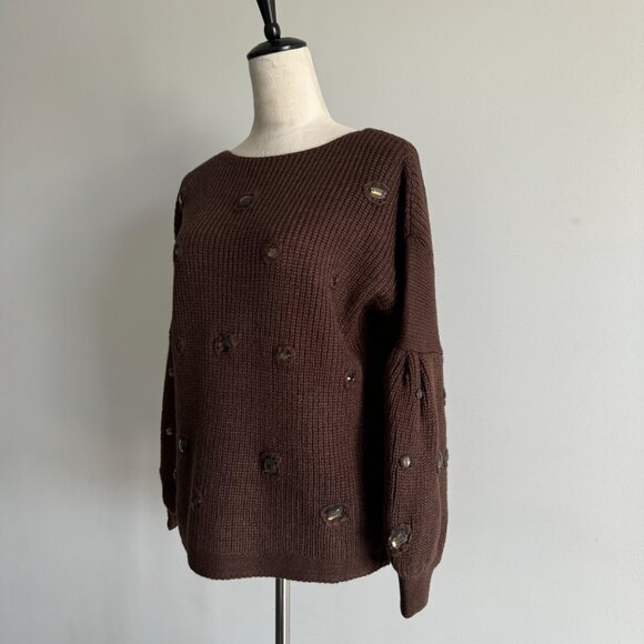 Peekskill Crystal Embellished Sweater in Mocha NWOT, Size M - Picture 12 of 15